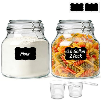 ComSaf Large Glass Pantry Jars with Airtight Lids 74 oz 2 Pack Wide Mouth | Flour sugar rice, Measuring cup, Labels included, Sourdough pickling, Large capacity, Cabinet organization, Dry goods - size: 74oz*2-Wide-Mouth