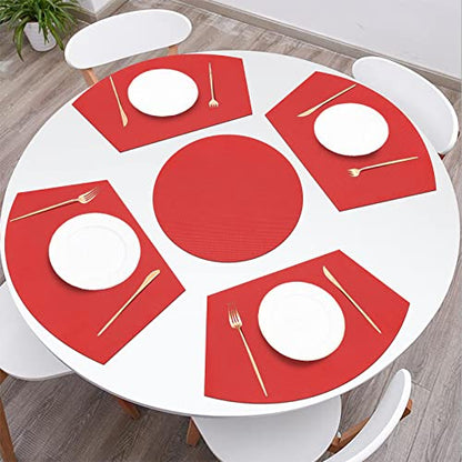 SHACOS Large Size Wedge Shape Placemats with Centerpiece Round Mat Set of 5 Round Table Place Mats Washable Dining Table Placemats Reversible, Red - color: Red