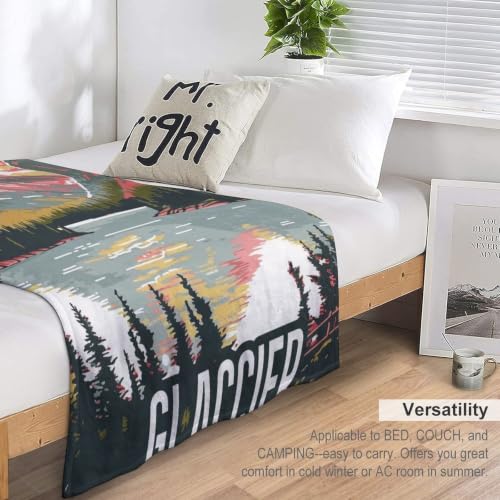 Mid Century Glacier National Park 01 Flannel Blankets Fleece Soft Throw Lightweight Plush Gifts for Couch, Bed, Cozy Sofa Plush, Chair, Lovers 50x60in(125x150cm) - color: Style-1, size: 50x60in(125x150cm)