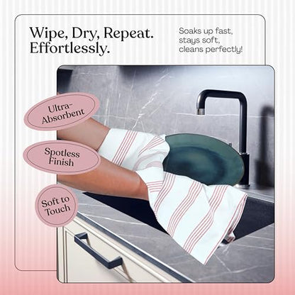 Rust Stripe Dish Towels, 3 Pack, 100% Cotton, Super Absorbent and Quick Dry, Multi Pin Striped Kitchen Towel Set, Durable Wash Cloths for Kitchen Use, Cleaning & Drying Dishes - color: Rust, style: 3 Pack