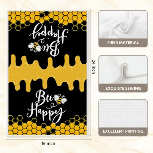 Cute Bee Black Yellow Kitchen Towels 24x14 Inch, Honey Print Hand Towels for Kitchen Home Farmhouse, Absorbent Microfiber Dish Cloth Tea Towel, Housewarming Gifts for Women Mom, Bee Happy - color: Lm 341
