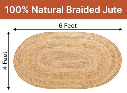 MDS® Pack of 1 Handwoven Braided Jute Area Rug 4x6 feet Oval - 100% Natural Burlap Reversible Accent Rugs for Home Decor, Living Room, Doormat, Kitchen, Entryway Rug, Rustic, Farmhouse (4'x6') - size: 4ft x 6ft