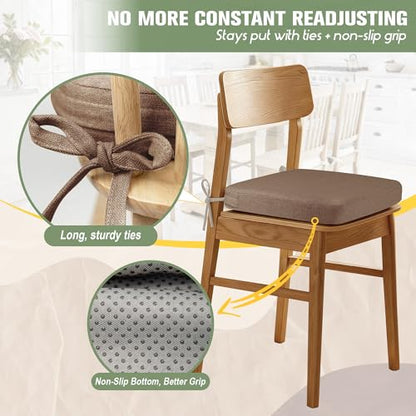 kingphenix Chair Cushions for Dining Chairs, Set of 4, 2.5 Inches Thick | High-Density Foam Kitchen Chair Cushions with Ties, Non-Slip Bottom and Removable Machine-Washable Covers, 17 x 16 in, Brown - color: Brown, size: 4 Count(Pack of 1)