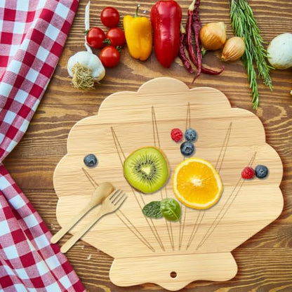 WEBEEDY Shell Shape Wood Cutting Board for Kitchen Decorative Serving Platters Chopping and Serving Charcuterie Board for Meat Fruit Birthday Housewarming Decor Gift, 13.4x12.6x0.6 inch/34x32x1.5 cm