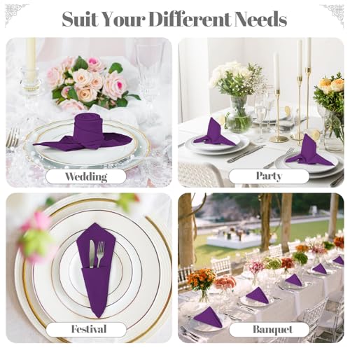PLOYMONO Eggplant Cloth Napkins - 8 Pack 17" x 17" Polyester Dinner Napkins | Heavy Duty 180 GSM Cloth Napkins with Hemmed Edges - Great for Restaurants, Weddings, Parties, Banquets Dinner - color: Eggplant