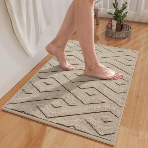 Bathroom Rugs Thin Non Slip Bath Mat for Bathroom Browm 24"x36" | Quick Dry Absorbent Washable Rubber Backing Bath Rug Shower Mat Bathroom Floor Mat For Sink Bathtub Beside Shower Entrance - color: Brown-c, size: 24"x36"