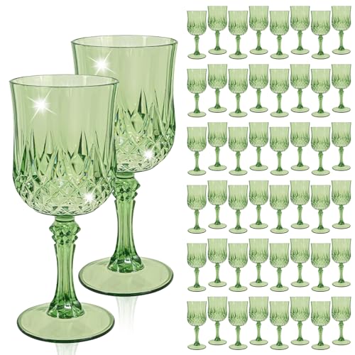 48 Pcs Sage Green Plastic Wine Glasses,Plastic Goblets for Parties | Vintage Wine Glasses Bulk, Reusable, Drinkware Cups, Wedding, Party, Reception, Event Supplies,Table Decoration - color: Sage Green
