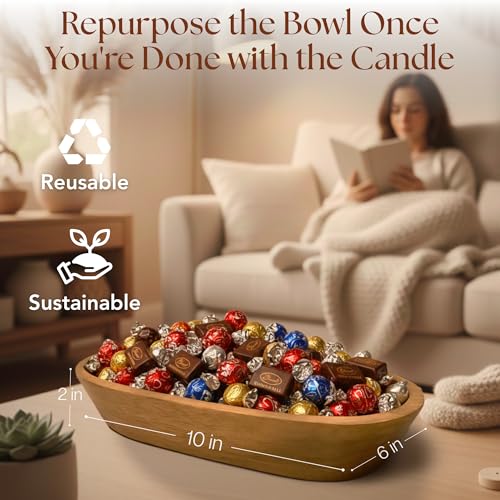 Dough Bowl Candle Co. Wooden Bowl Candle - 20 Oz. 10x6x2 3-Wick Large Lavender Soy Candles for Home Scented, Long Lasting Aromatherapy for Women and Men with Up to 40H Burn Time, Decoration Gifts - size: 3-Wick