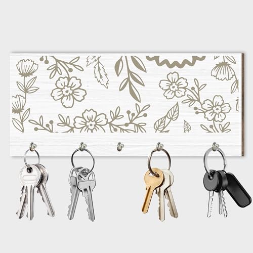 Flowers Wooden Key Holder, Hooks Organizer Hanger, Keys Holder Wall Mount, Home Decor Housewarming Gift, Wall Wood Decor for Front Door Kitchen Garage Office