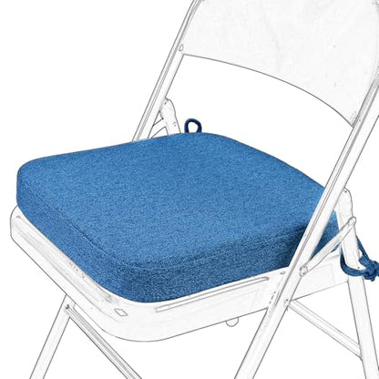 SINOSSO Memory Foam Chair Cushion for Folding Chair 1 Pcs, Thickened 2" Square Kitchen Chair Pad with Ties, Indoor Non-Slip Dining Chair Seat Cushion (1 Piece, Blue) - color: Blue
