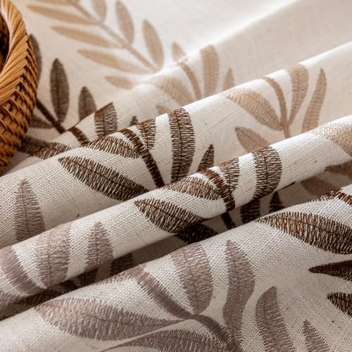 Joyfol Day Linen Tablecloths for Rectangle Table, Heavy Duty Beige Embroidery Tablecloths, Burlap Farmhouse Tablecloth, Waterproof and Wrinkle Free Table Cover, 86''x 55'' - color: Brown Wheat, size: 86" x 55" (Rectangular)