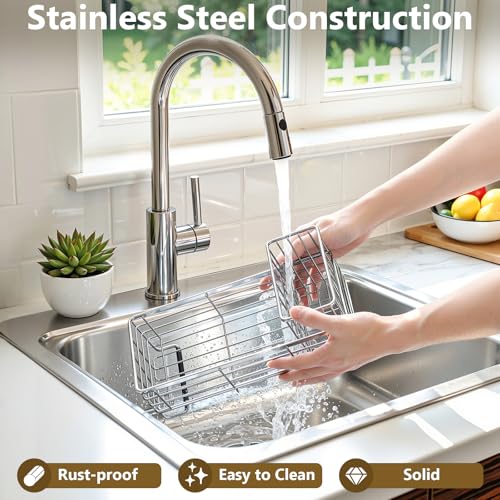 Kitchen Dish Soap Dispenser Set with Tray for Countertop Organizer,Silver | 14OZ Glass Bottle with Rustproof 304 Stainless Steel Sponge Holder and Instant Dry Tray, Hand and Dish Soap Dispenser Set - color: Silver + Dark Grey + Transparent