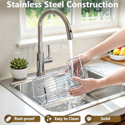 Kitchen Dish Soap Dispenser Set with Tray for Countertop Organizer,Silver | 14OZ Glass Bottle with Rustproof 304 Stainless Steel Sponge Holder and Instant Dry Tray, Hand and Dish Soap Dispenser Set - color: Silver + Dark Grey + Transparent