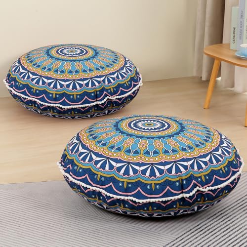 LOVMOC 32 Inch Round Floor Pillow for Adults Set of 2, Large Thick Memory Foam Boho Mandala Meditation Floor Seating Cushion, Machine Washable for Living Room Outdoor Yoga Floor Sitting, Green - color: Green, size: 2 Count (Pack of 1)