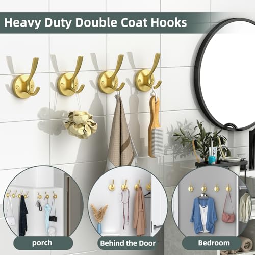 Gold Bathroom Towel Hooks Gold Coat Hooks 2 Pack Heavy Duty Brushed Towel Hooks Screws Solid Brass Wall Hooks for Hanging Coats, Hats, Jacket, Clothing and Keys in Bedroom Bathroom - color: Gold