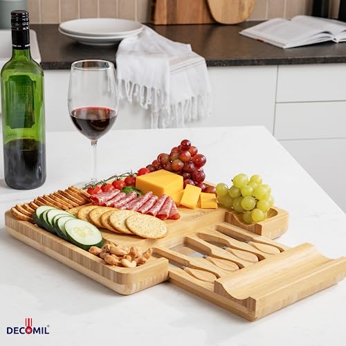Bamboo Cheese Board and Knife Set, Charcuterie Set, Cheese Board and Cutlery Set, Cheese Cutting Board,%100 Bamboo and Durable
