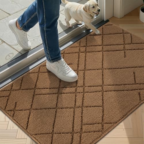 hicorfe Door Mat Indoor Entrance,32"x20" Non Slip Geometric Indoor Door Mat - color: Brown, size: 32" x 20" (Rectangular)