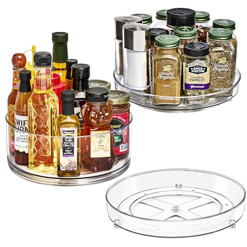 Sorbus 9 Inch Clear Lazy Susan Organizer Set, 2 Flat Turntable Organizer for Spice Organization for Cabinet, 1 Tall Lazy Susan for Kitchen, Home, Office, Closet, Classroom, Laundry Room Organization - size: Tall + 2 Flat