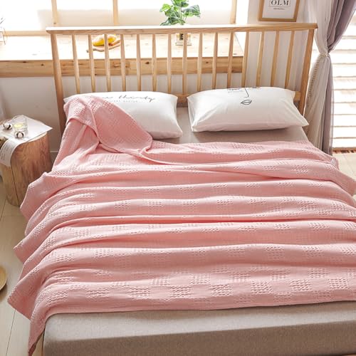 LGYKUMEG 100% Cotton Waffle Knit Blanket,Lightweight,Breathable and Soft, Waffle Weave Weave Throw Blankets for Single Bed and Couch,Pink, 100 x 150 cm / 39 x 59 inch - color: Pink, size: Throw 39x59 inch