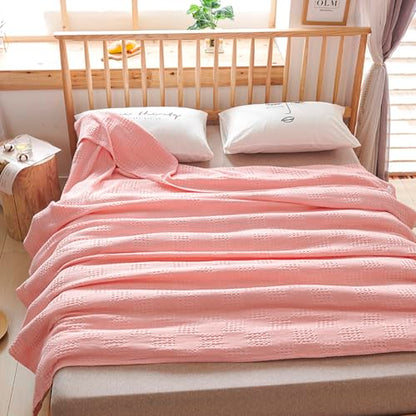 LGYKUMEG 100% Cotton Waffle Knit Blanket,Lightweight,Breathable and Soft, Waffle Weave Weave Throw Blankets for Single Bed and Couch,Pink, 100 x 150 cm / 39 x 59 inch - color: Pink, size: Throw 39x59 inch