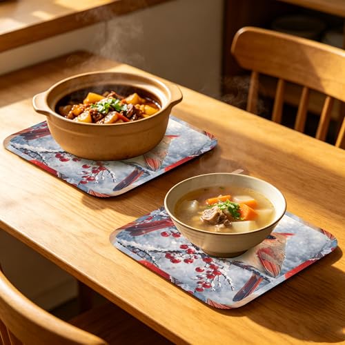 Winter Cardinal Bird Oven Mitts and Pot Holders Sets Silicone Kitchen Mitts Potholders Heat Resistant 4Pcs Oven Gloves Hot Pads for Kitchen Baking Cooking - color: Winter Cardinal Bird