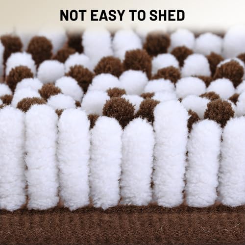 Chenille Bathroom Rugs Set 2 Piece, Absorbent Bath Rugs, Non-Slip Bath Mats, Machine Washable Rugs for Bathroom Floor, Tub and Shower, Coffee&White (20 × 32 Plus 17 ×24 - Inch) - color: Brown &White