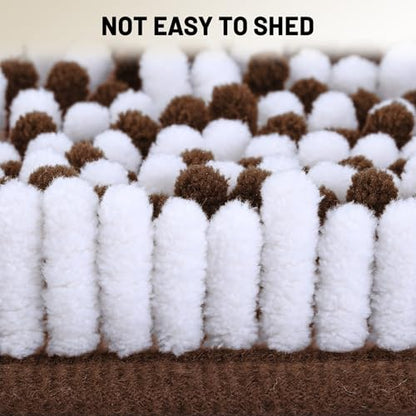 Chenille Bathroom Rugs Set 2 Piece, Absorbent Bath Rugs, Non-Slip Bath Mats, Machine Washable Rugs for Bathroom Floor, Tub and Shower, Coffee&White (20 × 32 Plus 17 ×24 - Inch) - color: Brown &White