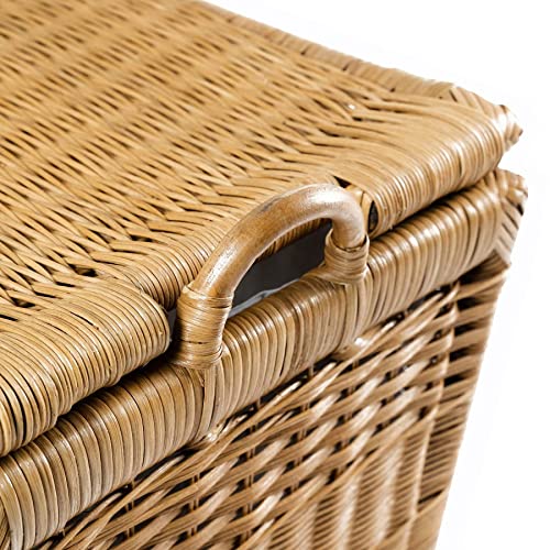 The Basket Lady Lift-Off Lid Wicker Storage Basket, M, Sandstone | Outside: 20" L x 15" W x 14" H | Inside: 17.5"L x 12"W x 11"H - Handcrafted by artisans from natural rattan - color: Sandstone, size: Medium
