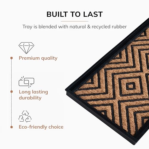 Anji Mountain Black Boot/Shoe Tray with Coir, Fits 2 Pair (24.5"" Wide), Diamond and Rubber Insert (AMB0BT2F-016) - color: Diamond and Rubber Insert, size: 24" x 14" x 1.5"