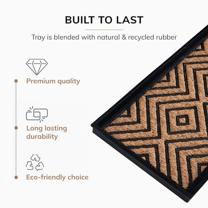 Anji Mountain Black Boot/Shoe Tray with Coir, Fits 2 Pair (24.5"" Wide), Diamond and Rubber Insert (AMB0BT2F-016) - color: Diamond and Rubber Insert, size: 24" x 14" x 1.5"