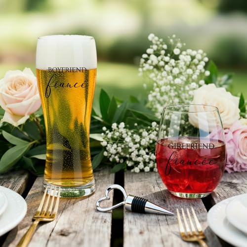 AW BRIDAL Fiance Wine Glasses and Beer Mug Set with Wine Stopper for Couple | Engagement Gifts for Women, Newly Wed Gift for the Couple 2026, Engaged Wine Glasses for Bride to Be, Fiance Fiancee Gift - style: Fiancé Glasses