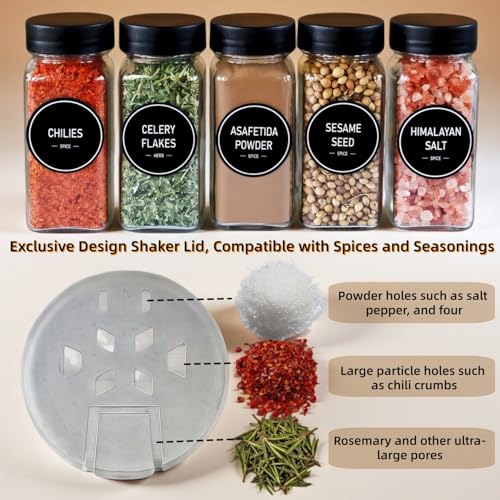 Spice Jars with Labels - 24 Glass Spice with Shaker Lids & Airtight Plastic Caps - 4oz Complete Seasoning Containers Organizer Set for Cabinet, Drawer & Rack (Black) - color: Black
