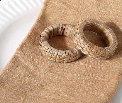Alpha Living Home Rattan Napkin Rings, Set of 12, Natural Woven | Plastic cane & rayon, 2.5x2.5x0.5 in each, boho farmhouse style, reusable, weddings, parties, bulk pack - color: Tan Natural, size: 12- Pack