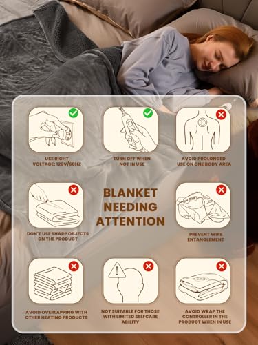 Bearhug Electric Blanket Throw Size, 50" x 60" Heated Blanket with 6 Heating Levels & 4H Auto Shut-Off, Machine Washable Soft Velvet to Sherpa Reversible Heated Throw for Office, Couch and Sofa, Gray - color: Gray-velvet & Sherpa, size: Throw 50" × 60"