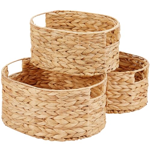 Wicker Basket, 3-Pack Hand-Woven Water Hyacinth Wicker Storage Basket with Handles, Large Woven Storage Baskets for Shelves, Round Storage Baskets for Organizing & Decor - color: Water Hyacinth