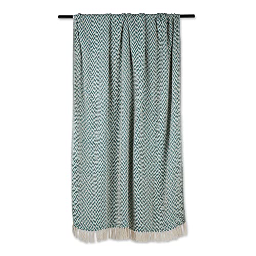 DII Modern Zig Zag Throw Blanket Woven Cotton, Hand-Knotted 2.5" Fringe, 50x60, Teal - color: Teal, size: 50x60"
