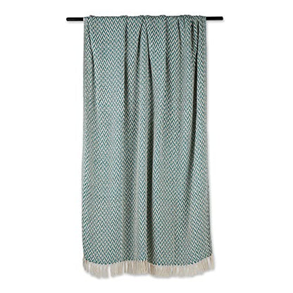 DII Modern Zig Zag Throw Blanket Woven Cotton, Hand-Knotted 2.5" Fringe, 50x60, Teal - color: Teal, size: 50x60"