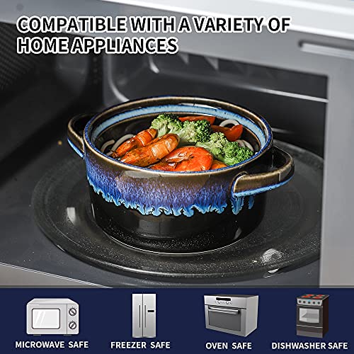 KOOV Porcelain Soup Bowls With Handles Microwave Safe, Soup Bowls Large, 24 Ounce for Soup, Cereal, Stew, French Onion Soup Bowl, Reactive Glaze Set of 4 (Nebula Blue)