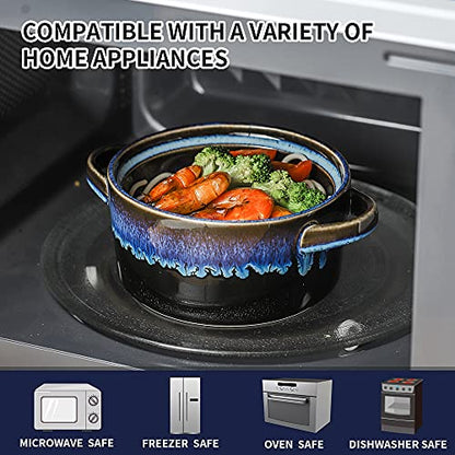 KOOV Porcelain Soup Bowls With Handles Microwave Safe, Soup Bowls Large, 24 Ounce for Soup, Cereal, Stew, French Onion Soup Bowl, Reactive Glaze Set of 4 (Nebula Blue)