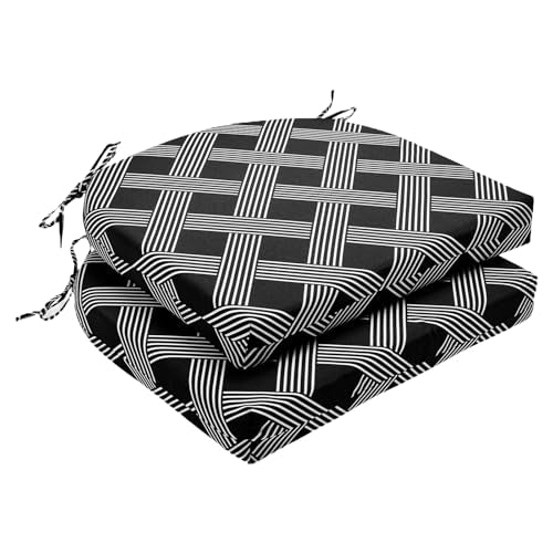 Wellsin Outdoor Chair Cushions for Patio Furniture - Patio Chair Cushions Set of 2 - Water Resistant Round Corner Outdoor Seat Cushions 17"X16"X2", Black Geometry - color: Black Geometry, size: 17"x16"x2"(Pack of 2)