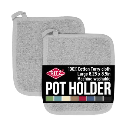 RITZ Terry Potholder & Hot Pad: Unparalleled Heat Resistant, Durable 100% Cotton – Ergonomically Designed for Optimal Grip – Easy-Care Machine Washable – 2-Pack, Titanium - color: Titanium Grey, size: 2-Pack