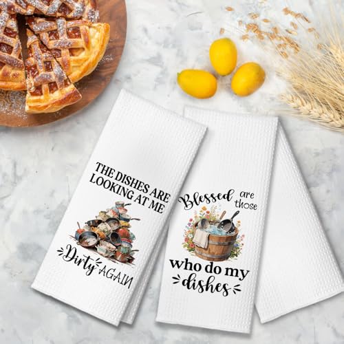The Dishes are Looking at Me Dirty Again Kitchen Towels 2 Pack, Kitchen Towels Set, Funny Kitchen Towels with Saying, New Home Housewarming Gifts for Wife Neighbor Friends - color: Dishes