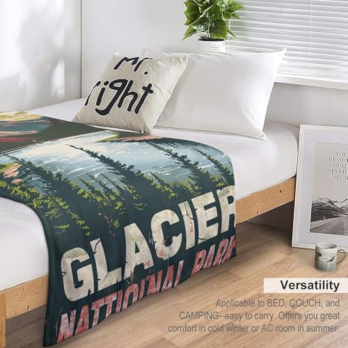 Mid Century Glacier National Park 03 Flannel Blankets Fleece Soft Throw Lightweight Plush Gifts for Couch, Bed, Cozy Sofa Plush, Chair, Lovers 60x80in(150x200cm) - color: Style, size: 60x80in(150x200cm)