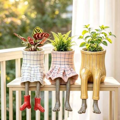 DOLSAO Leggy Pot Funny Planter Set, 3 Pack Resin Hanging Leg Flower Pots, Sculpture Fun Unique Carved Cute Skirt Shape Suitable for Modern Indoor Outdoor Plant Lovers Succulents Bonsai Desktop Decor
