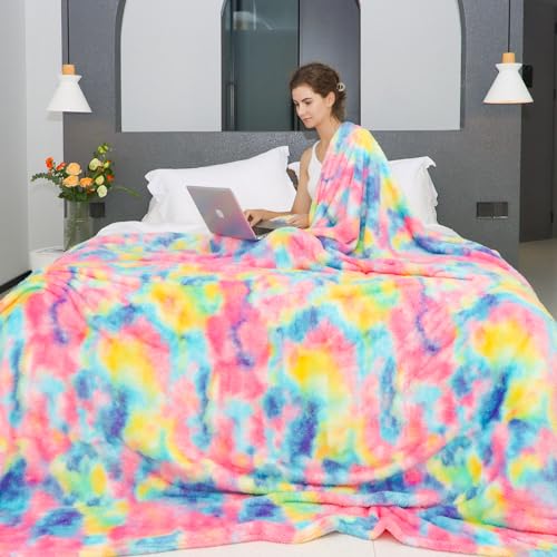 MUGD Lightweight Blanket Fleece Big Blanket Fuzzy Throw Blanket for Bed King Size - color: Pink Rainbow, size: King(90"x108"/ 230x270cm)