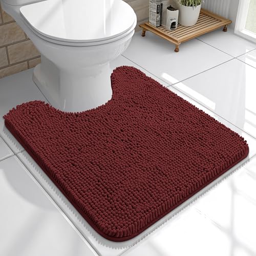 OLANLY Toilet Rugs U-Shaped 20x20, Soft Absorbent Chenille Contour Rugs | Andorra Red-Brown, Quick-Drying Rubber Backing, Washable Non-Slip Shaggy Bathroom Mat for Toilet, Home Decor Accessories - color: Andorra Red-brown, size: 20" X 20" Contour Rug