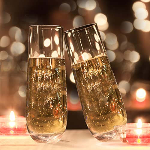 Stemless Champagne Flutes Set of 4, 10.2oz Hand Blown Crystal Glass | Premium Lead-Free Crystal, Prosecco Wine Flute, Mimosa glass, Cocktail Glass, Highball Glass, Bar Glassware, Dishwasher Safe - color: Stemless Champagne