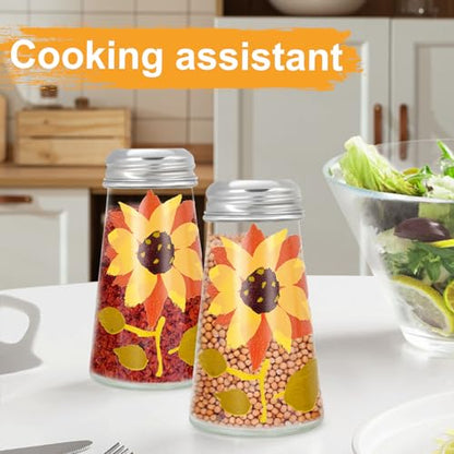 Baked Flower Painted Cone Salt and Pepper Shaker Set, Sunflower, Yellow, 2 Pieces