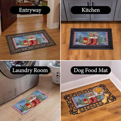 Evergreen Flag Holiday Christmas Sassafras Switch Mat 22" x 10", Interchangeable Front Door Mat Outdoor Entrance, Indoor Entryway Rug, Winter Sassafras Doormat Inserts (Winter Boots)