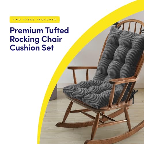 Rocking Chair Cushion Premium Tufted Pads Non Skid Slip Backed Crushed Velvet Cover Set of Upper and Lower with Ties, 21 in x 17 in | 17 in x 17 in, Velvet Gray - color: Velvet Gray, style: 21" X 17"/17" X 17" (Pack of 1)